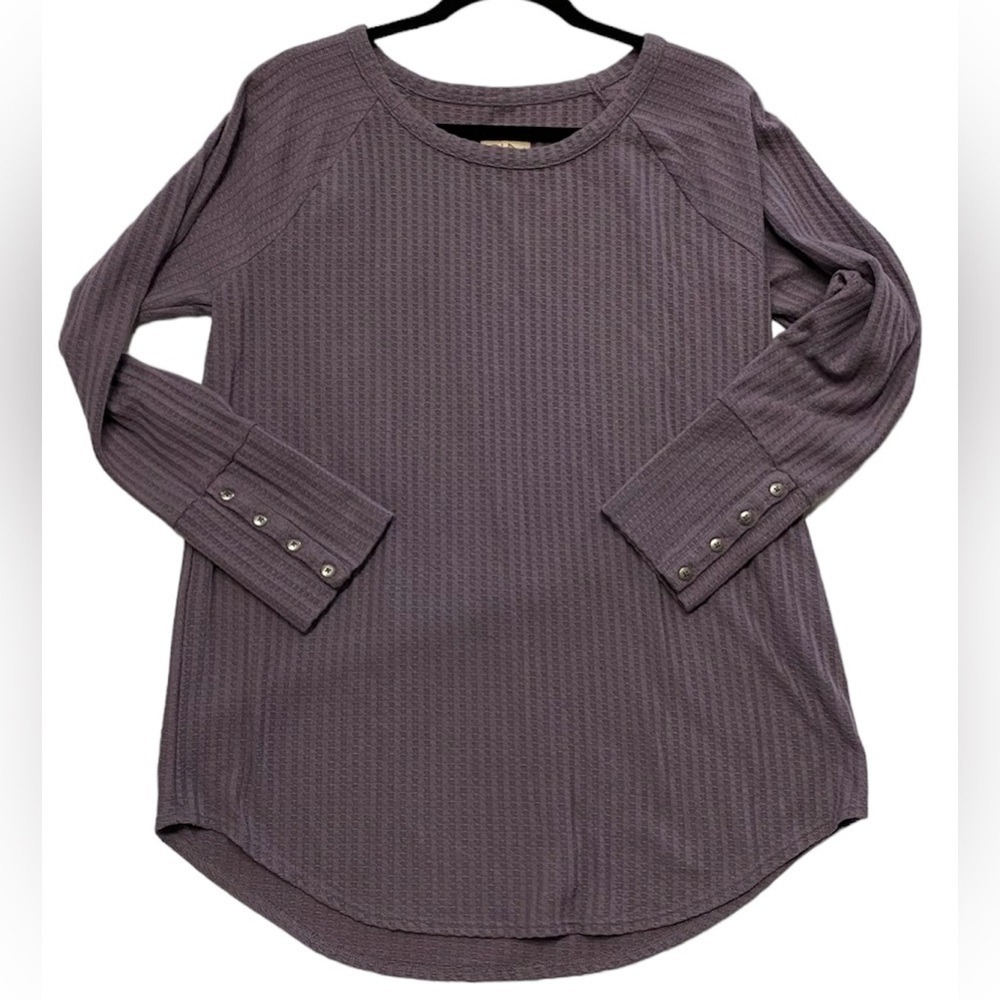CHASER Womens Purple Waffle Knit Long Sleeve Button Cuff Tunic Top Plus Size XXL